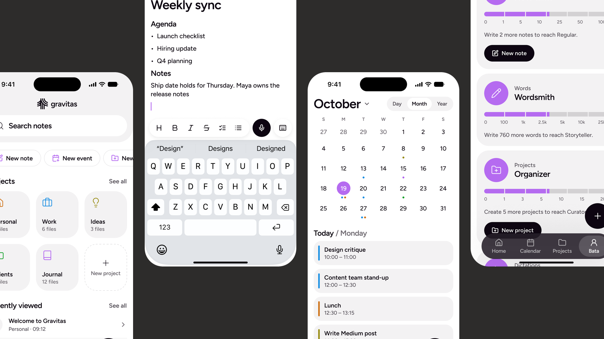 A screen of Bata Terelueli's Gravitas app
