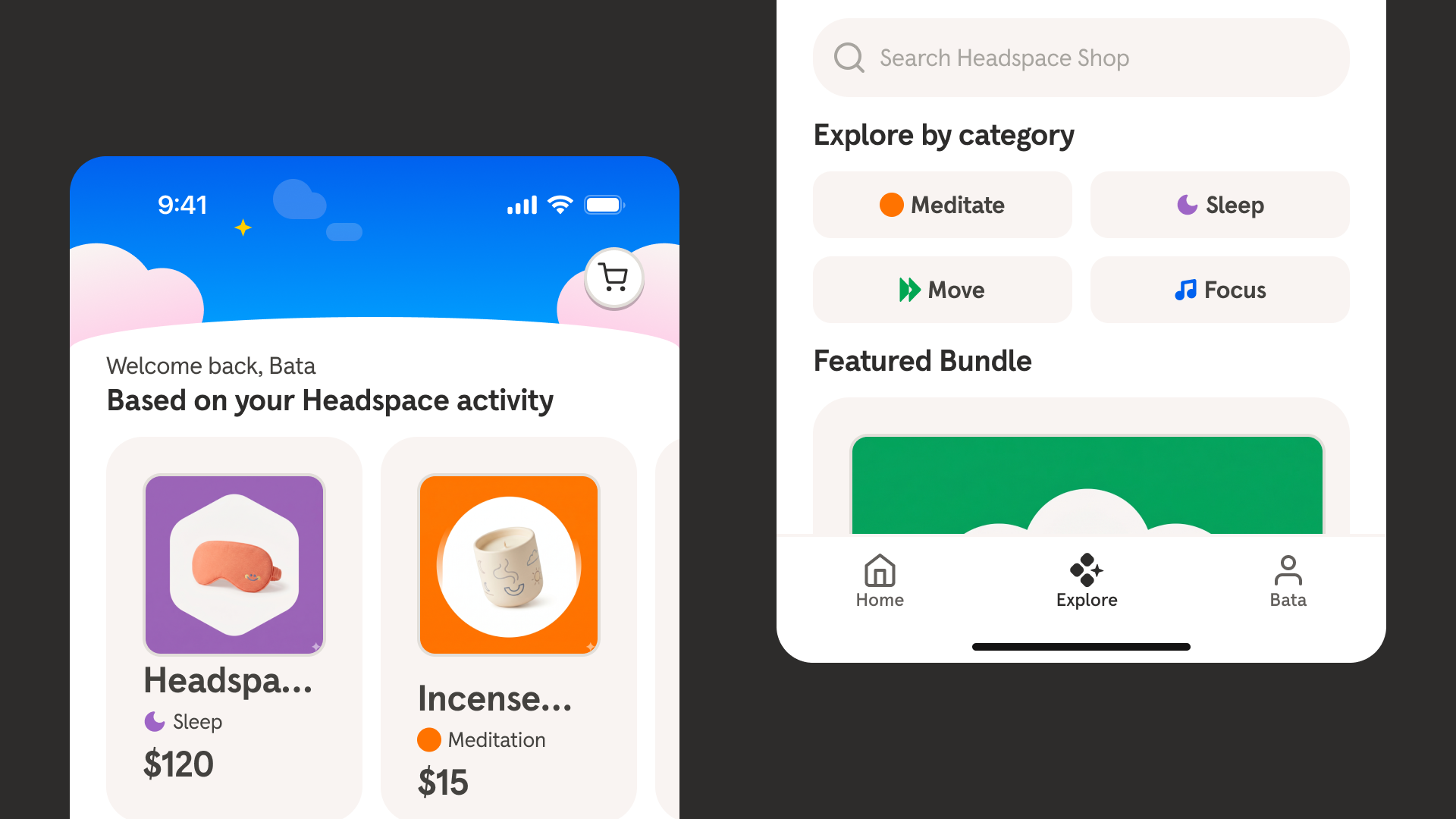 Headspace Shop app screens