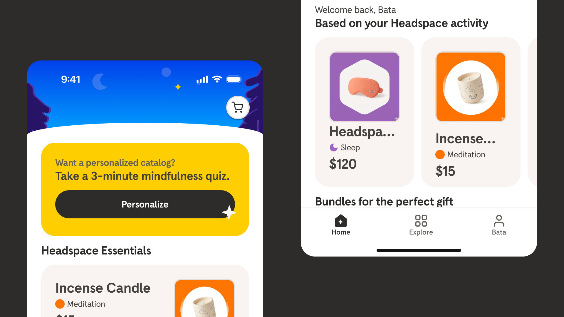 A screen of Bata Terelueli's Headspace shop app