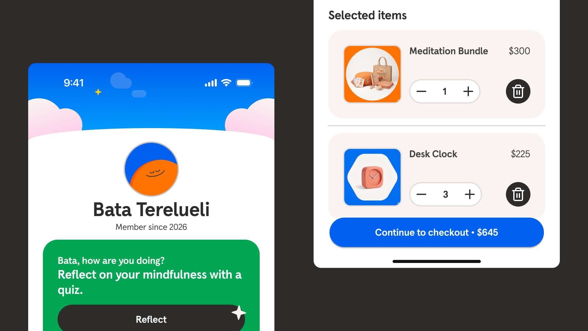 A screen of Bata Terelueli's Headspace shop app