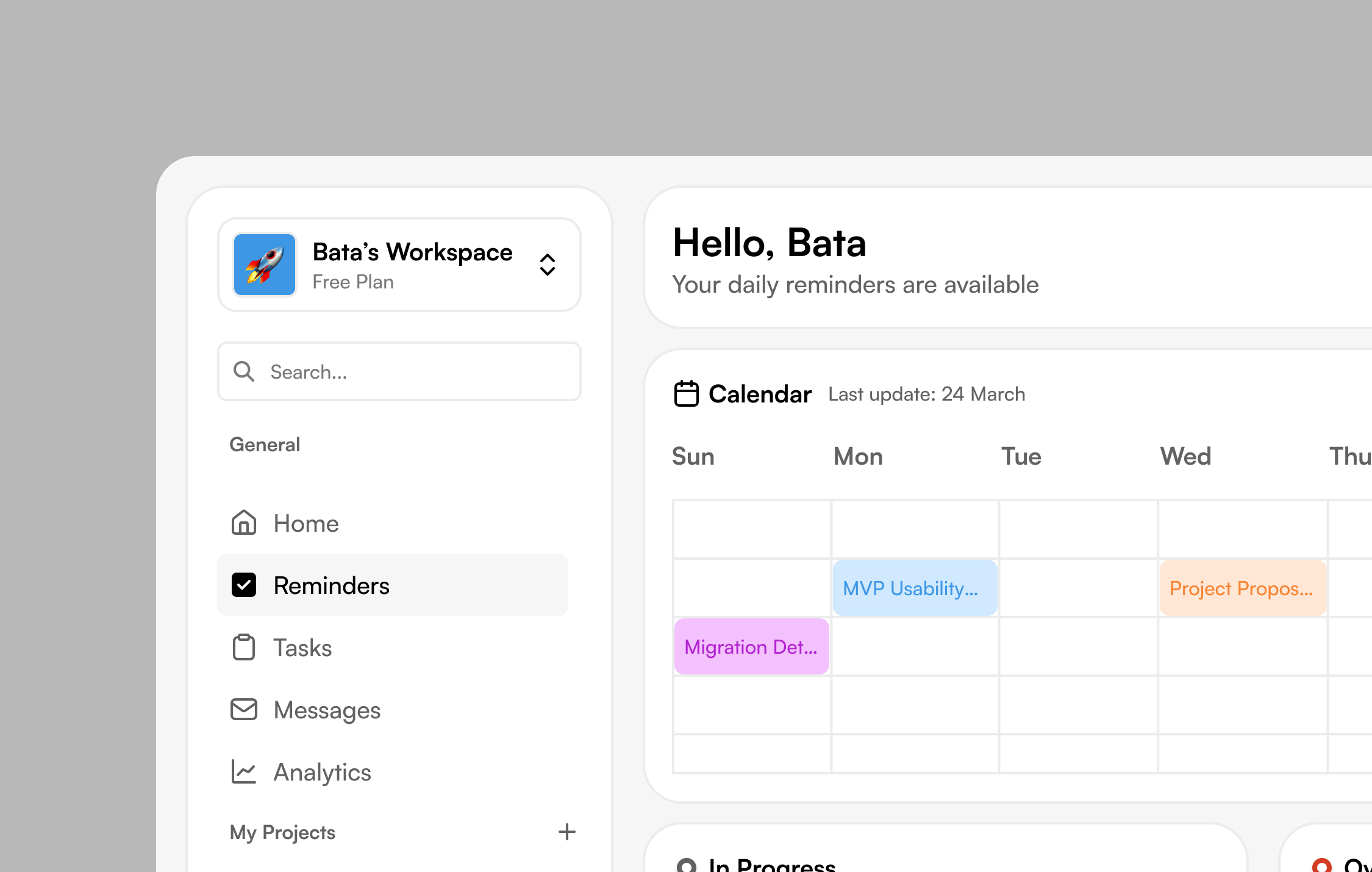 A screen of Bata Terelueli's task management project